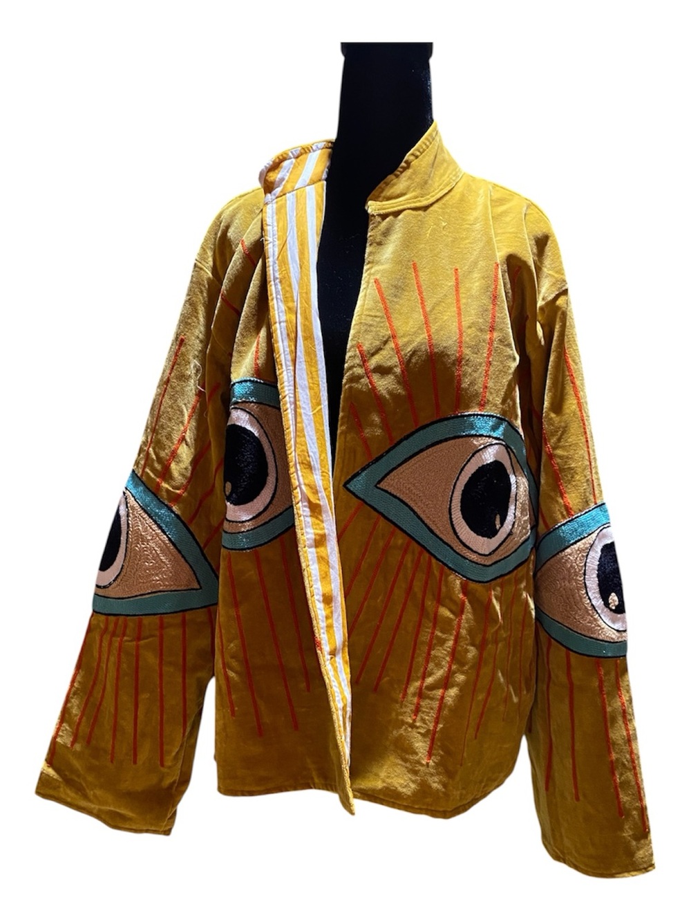 Yellow Eye Motif Open-Front Women's Blazer